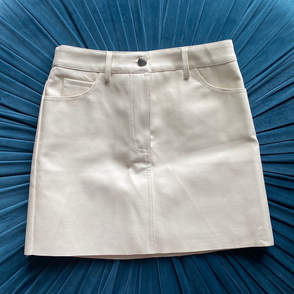 Cream Faux Leather Skirt